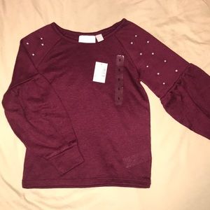 Adorable pearl accent maroon girls top NWT